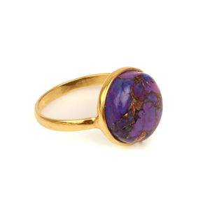 Anillo de piedras preciosas chapado en oro de 18 quilates hecho a mano para mujer, delicado 12mm, cobre púrpura, turquesa, Plata de Ley 925 auténtica, joyería fina - Product Image 4
