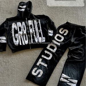 Observex 420แกรมเสื้อฮู้ดกันหนาวมีฮู้ดผ้าฝรั่งเศสเทอร์รี่ครอปมีซิปซักกรดพลอยเทียม - Product Image 3