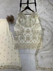 Colección de Vestidos Salwar Kameez Dupatta de Seda Banarasi con Tejido Pesado para Novia, Estilo Walima, Especial para Bodas y Compromisos - Product Image 4