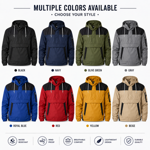Custom <b>Waterproof</b> Windbreaker <b>Jacket</b> Lightweight Hooded Anorak Pullover Outdoor Team Wear OEM Manufacturer - Product Image 2