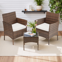 Ensemble de meubles d'extérieur en fer durable, 3 pièces, meubles de patio, coussins doux, table en verre, cour, jardin, balcons, pelouses, marron