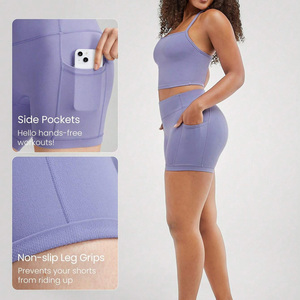 Pantalones cortos de yoga sólidos con estampado personalizado para mujer Logotipo OEM Tejido elástico transpirable de cuatro vías Cintura alta Perfecto para ropa de gimnasio - Product Image 2