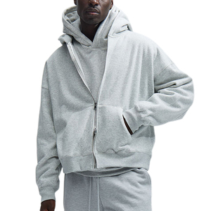 Custom Pullover Zip up Hoodies Hihg Calidad recortada Drop Shoulder Hoodies para hombres Grueso Full Zip up Hoodies Factory - Product Image 1