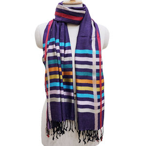 Soft and Elegantly Woven <b>Wool</b> Silk Stripes Shawl/<b>Scarf</b> Vintage Style for <b>Men</b> and Women Summer Accessory - Product Image 5