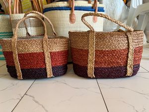 Sac à main en raphia tressé entièrement fait main, accessoire de mode écologique pour femme, broderie, pompon, nœud, fermeture éclair, pliable - Product Image 4
