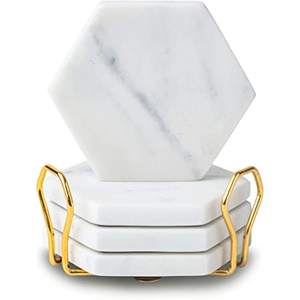 Dessous de verre rond en marbre de pierre naturelle blanc/vert/noir de 10cm de diamètre pour boissons avec support et produit fait main - Product Image 4