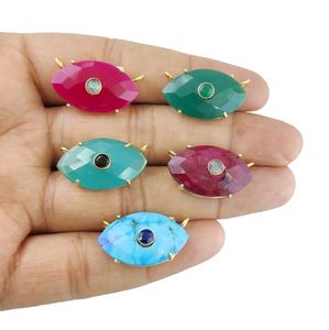 ฮอตสีชมพูพลอยคาลซิโดนีเพชร15X25มม. รูปทรงเหลี่ยมเพชรพลอย925เงินสเตอร์ลิงสีทองสีแดงเข้มจี้ตาคู่เครื่องประดับที่ดี - Product Image 6