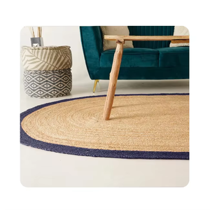 Tapis de jute ovale naturel bleu marine moderne fabriqué à la main tapis de jonc de mer multicolore conçu sur mesure pour la prière à la maison élégant - Product Image 6