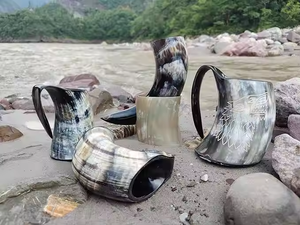 Jarra de cuerno vikingo natural para beber, gran jarra de cerveza inspirada en artesanías de media luna - Product Image 3