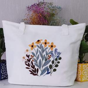 Sac fourre-tout en toile de coton biologique avec broderie personnalisée pour le bricolage, la publicité, cadeau Sacs fourre-tout 100% coton pour femmes OEM fabriqués au Vietnam - Product Image 6