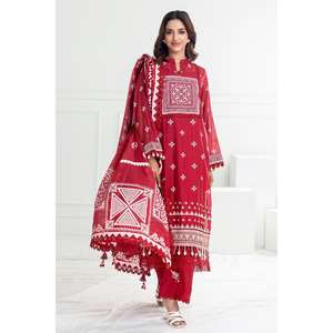 Ensemble classique 3 pièces non cousu en coton imprimé laqué brodé avec dupatta à col montant Modèle SP-52013 - Product Image 3