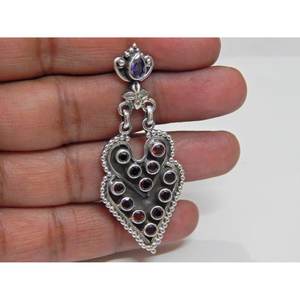 Handmade 925 Sterling Silver Wedding <b>Earring</b> <b>Stud</b> Natural Garnet <b>Amethyst</b> and Topaz Elegant Gift for Her - Product Image 2