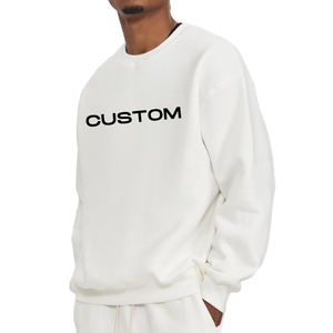 High Quality Sweatshirts Drop Shoulder 350Gsm Fleece <b>Plain</b> Blank Heavyweight Oversized Cotton Custom Crewneck Sweatshirts - Product Image 4