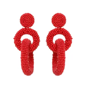 Trendy Red Beaded Fashion Earrings For Girls/Women - Shj-7198
