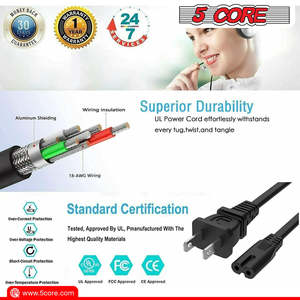 สายไฟ AC 5 แกน 12 ฟุต 2 ขา แบบ US ชาย-หญิง พร้อมอะแดปเตอร์ต่อขยาย 16AWG/2C 125V 13A - Product Image 4