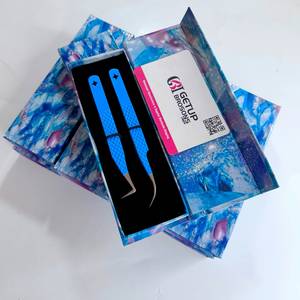 Professional GETUP BROSONS IMPEX Blue Powder Coating 90 Degree Star Cutout Curved New Design <b>Box</b> Packaging Eyelash Tweezers - Product Image 3