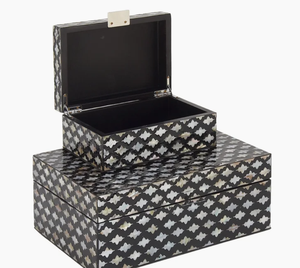 Boîte à bijoux en bois avec incrustation de nacre en résine faite à la main, décoration moderne pour la maison, boîte à bagues élégante pour le rangement à domicile - Product Image 2