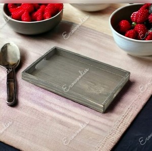 Bandeja de desayuno con mango en forma de rectángulo hecha a mano de madera gris Vintage multifuncional para bebidas, aperitivos, Juego de 2 bandejas grises - Product Image 6