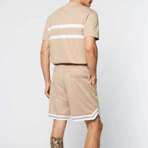 Ensemble de survêtement beige pour homme, t-shirt à manches courtes et short à rayures blanches, tenue décontractée d'été, streetwear - Product Image 2