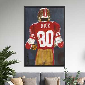 Jerry Rice 49ers Tempered Glass Wall Art: Printed Canvas Decor,BLACK <b>FRAMED</b> CANVAS - Product Image 1