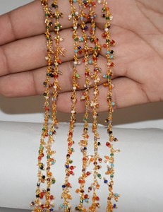 2mm Multicolor Gemstone Cluster <b>Rosary</b> Chain Gold Plated Wire Wrapped Jewelry Making Supply Chain by Foot - Product Image 5