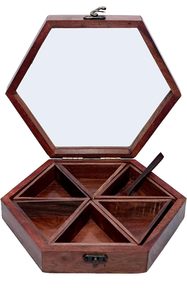 Caja de especias multiusos de diseño redondo hecho a mano de madera esmaltada, caja Masala Dani Masala para cocina, caja de almacenamiento de condimentos - Product Image 4