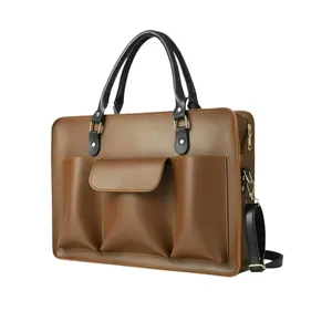 Sac fourre-tout classique pour ordinateur portable, couleur chocolat, style bureau et affaires - Product Image 3