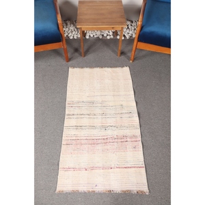 Tapis turc, petit tapis de 2,2 x 3,9 pieds, tapis vintage rayé beige - Product Image 1