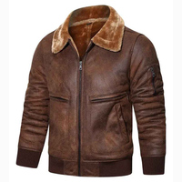 Erkekler İçin Eskitme Kahverengi Deri Ceket, Suni Kürk Yakalı Vintage Kışlık Bomber Ceket, Özel OEM ve ODM Üreticisi