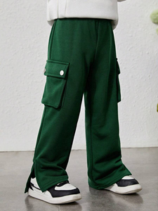 Pantalon de survêtement pour jeune garçon avec poche à rabat, ourlet fendu sur le côté, pantalon de survêtement tendance avec poche, impression de logo personnalisée, pantalon de survêtement pour garçon - Product Image 2