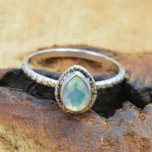 Anillo de ópalo etíope Plata de Ley 925 corte de pera joyería de piedras preciosas naturales anillo hecho a mano regalo para ella - Product Image 4
