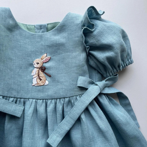 Vestido de lino suave bordado a mano para niñas, estilo informal para el primer cumpleaños de niños pequeños, OEM hecho en Vietnam - Product Image 2