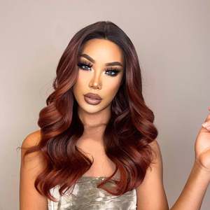 DWY T Long Curly Synthetic <b>Wig</b> with Loose Wave Style Natural Honey <b>Brown</b> with Blonde Highlight Lace Front and Transparent Lace - Product Image 6