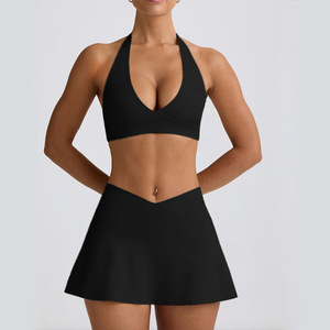 Conjunto Deportivo de Tenis para Mujer, Top Deportivo con Cuello en V y Falda, Dos Piezas, Elástico, Soporte, Secado Rápido, para Fitness, Actividades al Aire Libre - Product Image 3