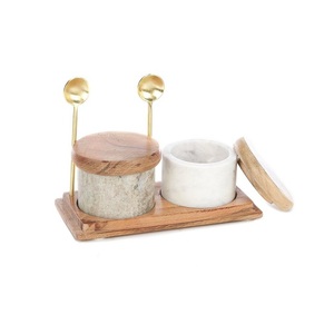 Ensemble de condiments en marbre et en bois de conception merveilleuse avec ensemble de récipients d'épices et d'herbes de cuisine de la plus haute qualité en Inde - Product Image 4