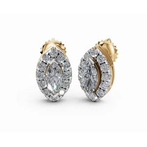 Boucles d'oreilles clous en or 9 carats de qualité supérieure avec halo de diamants marquise, bijoux de laboratoire, vente en gros, fournisseur OEM, exportateur B2B - Product Image 4
