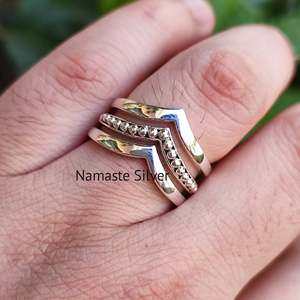 925 Sterling Silver Handmade Triple Layer Stacking <b>Ring</b> Unique Design 18K for Trinity Plain Silver <b>Ring</b> <b>Statement</b> Promise <b>Ring</b> - Product Image 1