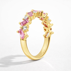 Anillo de Eternidad SHREYA DIAM en Oro Rosa y Plata 925 con Corte Esmeralda, Zafiro Rosa y Diamantes, Anillo Romántico para Mujer - Product Image 5