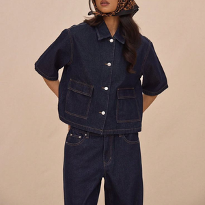 Ensemble de denim sergé lourd foncé et ensembles de jeans pour femme pour les collections de streetwear d'automne, service OEM ODM - Product Image 4