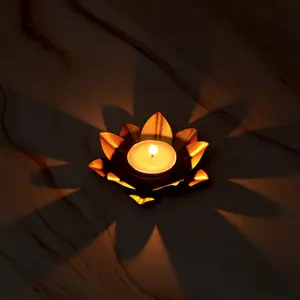 Porte-bougie en métal noir et or - Product Image 4