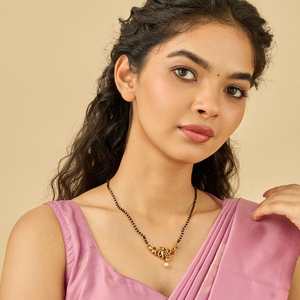 Wedding-Ready Antique Gold <b>Ruby</b> Synthetic Stones Beads Mangalsutra <b>Necklace</b> for Women's Hinduism - Product Image 3