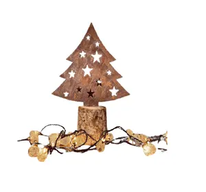 值得信赖的独特设计优质圣诞装饰供应商批发金属树，带木制底座，用于圣诞装饰