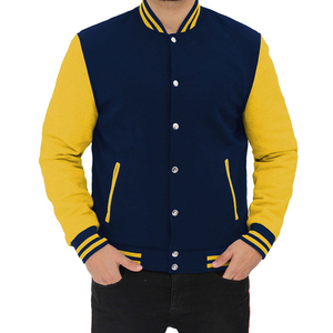 Chaqueta de béisbol universitaria con logotipo personalizado para hombre con procesamiento recubierto de mangas de cuero para parejas de primavera - Product Image 6