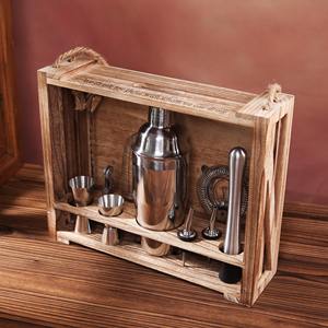 Soporte de Madera con Barra de Metal con Acabado Plateado, Juego de Herramientas para Bares, Clubes, Fiestas de Cócteles y Exhibición Elegante para Entretenimiento - Product Image 1