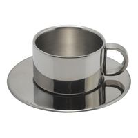 Ensemble de 3 mini-tasses et soucoupes à café modernes en acier inoxydable, écologiques et isothermes