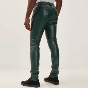 กางเกงหนังสไตล์สตรีทสำหรับผู้ชายกางเกงหนังผ้าถักตรงดีไซน์ทันสมัย - Product Image 6