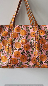 Hecho a mano acolchado ecológico algodón Floral para Rosa naranja Tote bolso de hombro indio bloque estampado moda estilo sólido Shopper - Product Image 2