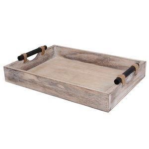 Juego de 3 asas de metal Bandeja de servicio de madera de forma ovalada Bandeja de utensilios de cocina decorativa para bodas y fiestas Precio a granel de alta calidad - Product Image 2