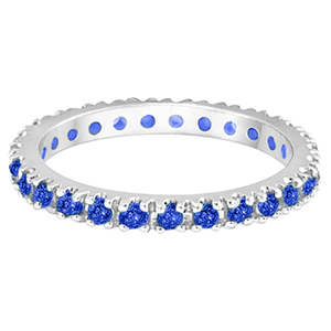 Anillo de Bodas Apilable de Zafiro Azul Eternity, Bandas de Piedras Preciosas de Paladio (0.50ct), Chapado en Rodio con Incrustaciones de Piedras Talladas - Product Image 2