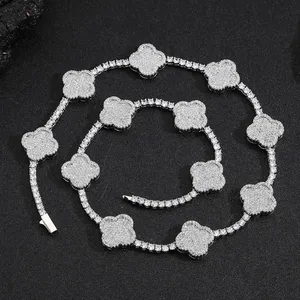 Cadena de tenis Hip Hop Lucky Flower de plata de ley chapada en oro, joyería para regalo de aniversario, collar unisex, venta al por mayor. - Product Image 1